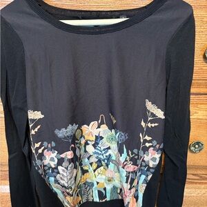 Anthropologie Black Floral Long Sleeve Top